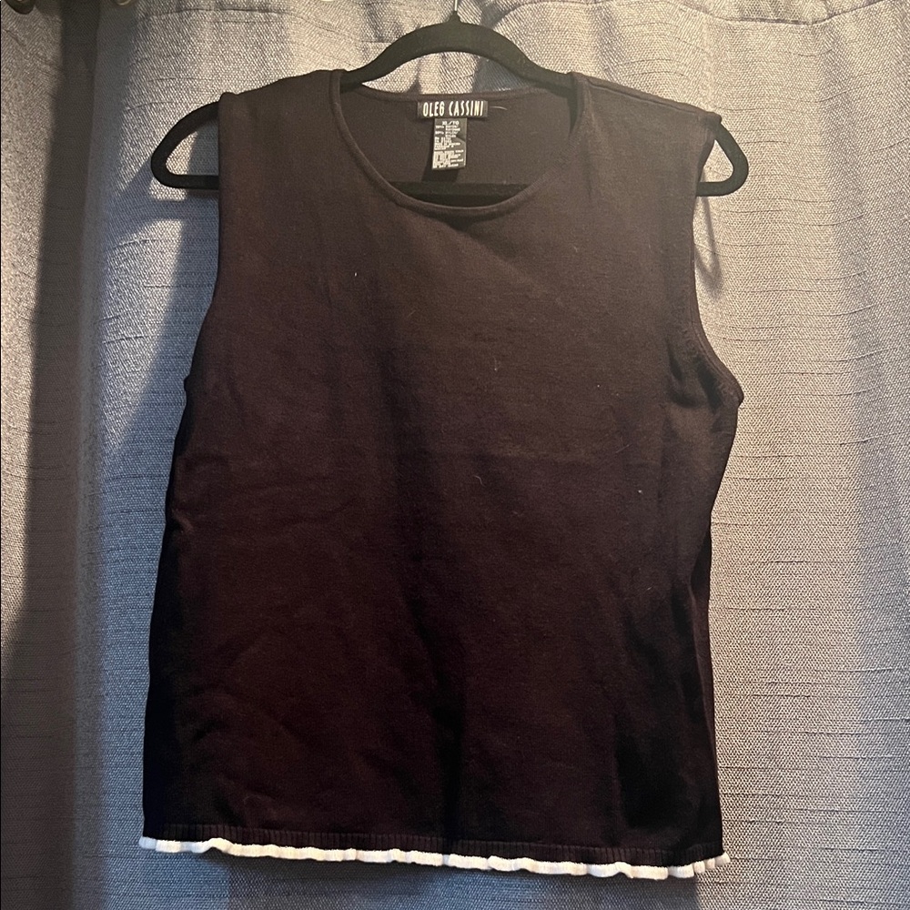 Oleg Cassini Black Muscle Tee with White Trim